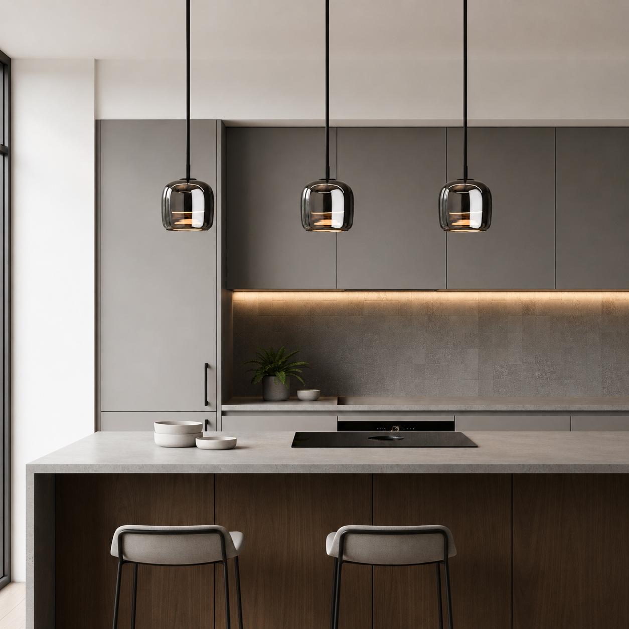 Rauchglas Pendelleuchte Kugel, LED Hängeleuchte modern