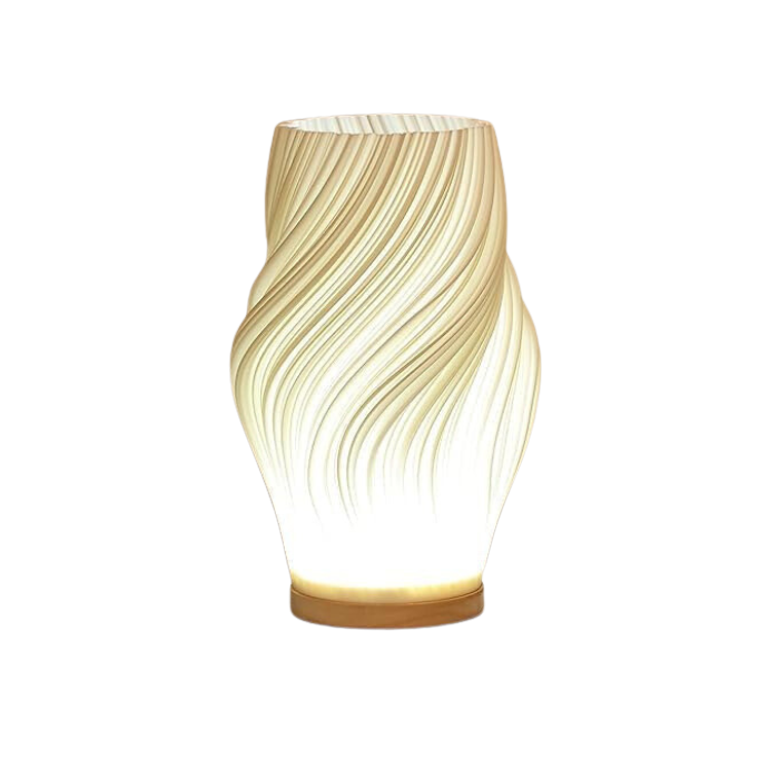 LED Tischlampe Holz – Wellen / Wirbel / Wolken Design, Dimmbar, USB