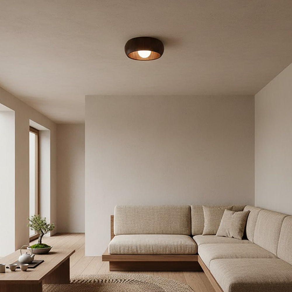 LED Deckenleuchte Rund Ø30 cm, Flach mit Holzoptik