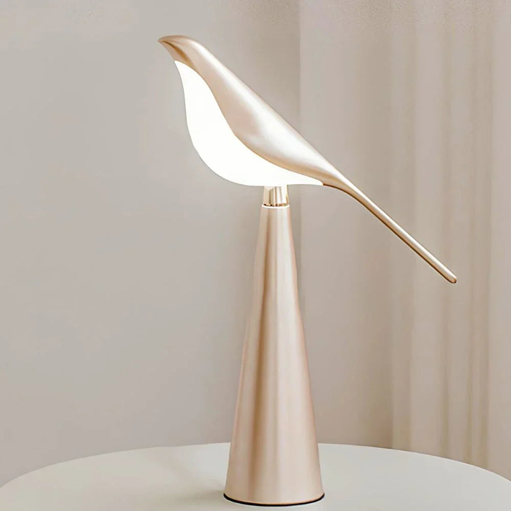 LED Tischlampe Vogel Design, Dimmbar, 3 Lichtfarben, USB