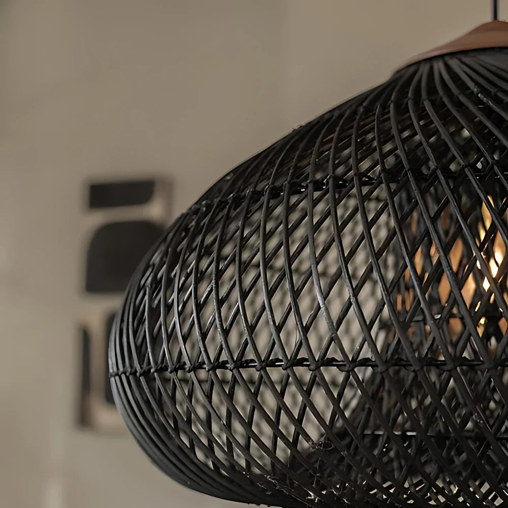 Rattan Hängelampe Natur, Boho Pendelleuchte Geflochten E27