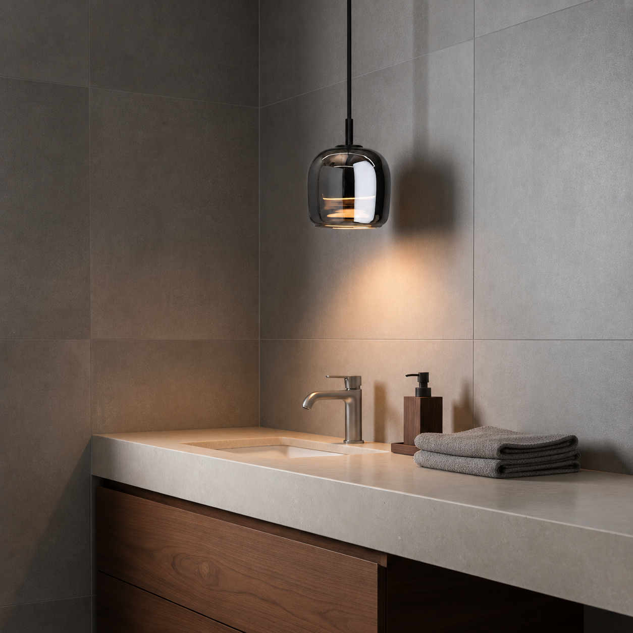Rauchglas Pendelleuchte Kugel, LED Hängeleuchte modern