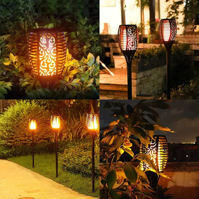 Solar Gartenfackeln LED, 4 Stück, mit Dämmerungssensor, IP65, Warmweiß