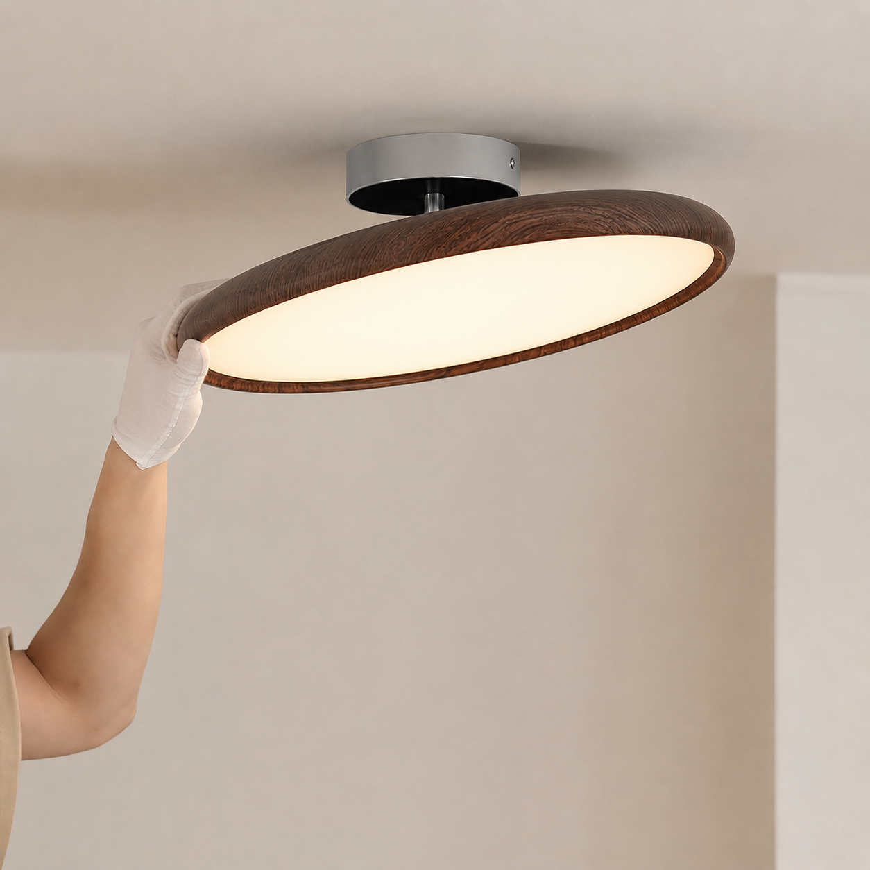 LED Deckenleuchte Rund Flach Holzoptik, Deckenlampe 3000K Modern