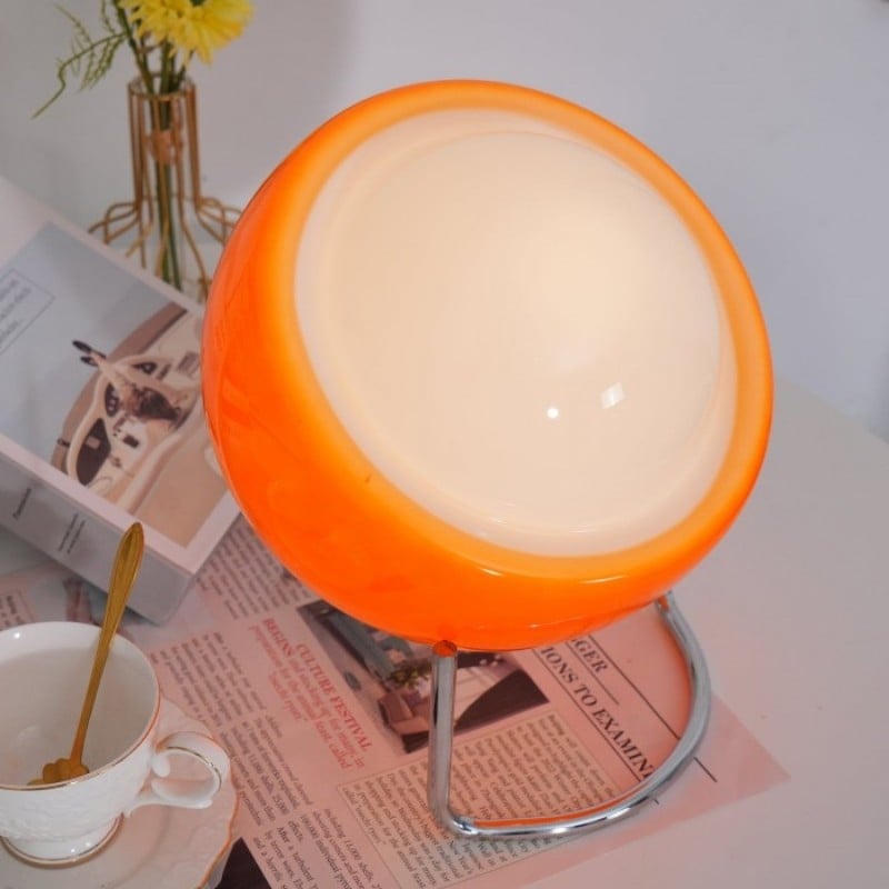 Bauhaus Tischlampe Glas Weiß Orange, Design Nachttischlampe LED