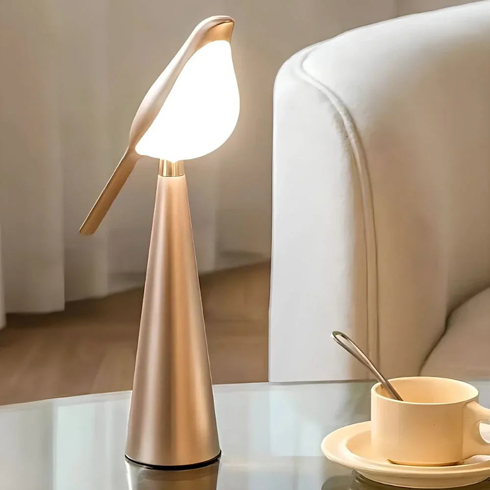 LED Tischlampe Vogel Design, Dimmbar, 3 Lichtfarben, USB