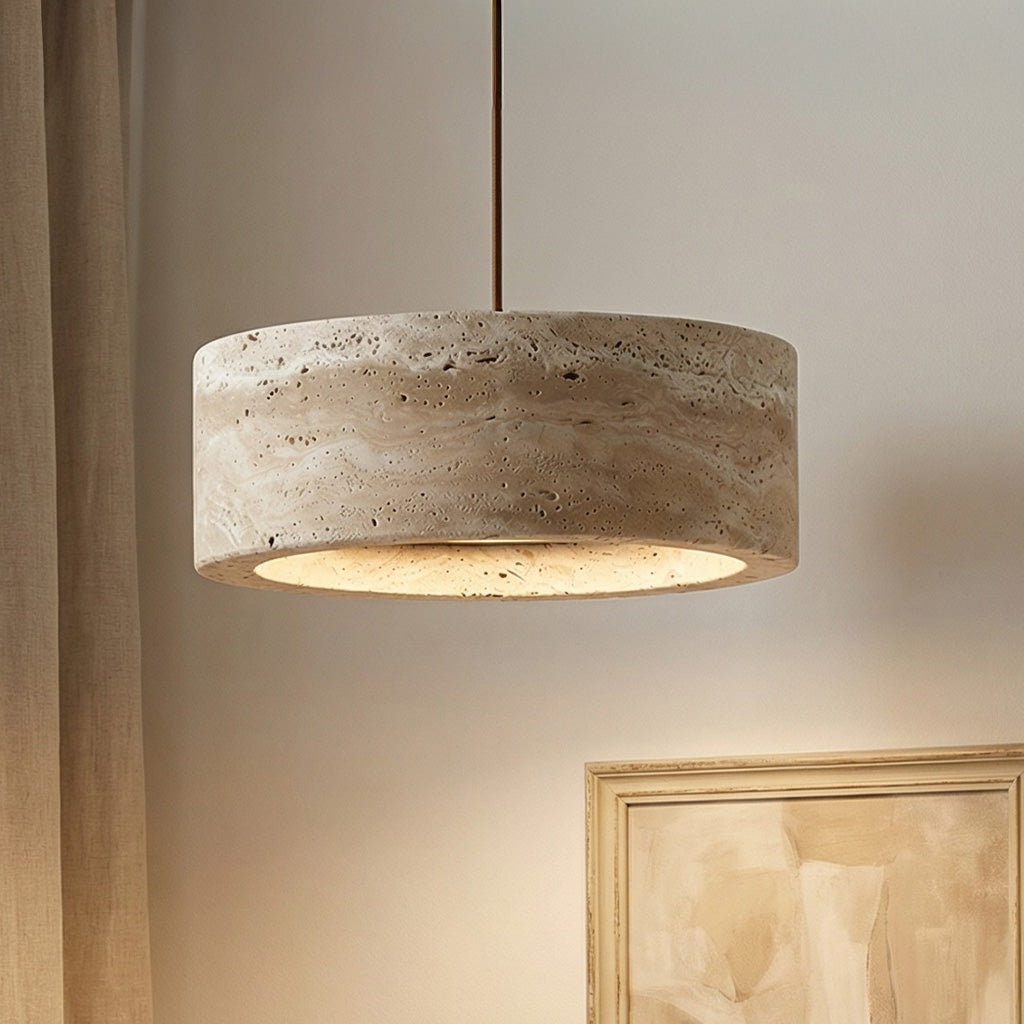 Travertin Pendelleuchte Naturstein, Wabi Sabi Design Höhenverstellbar