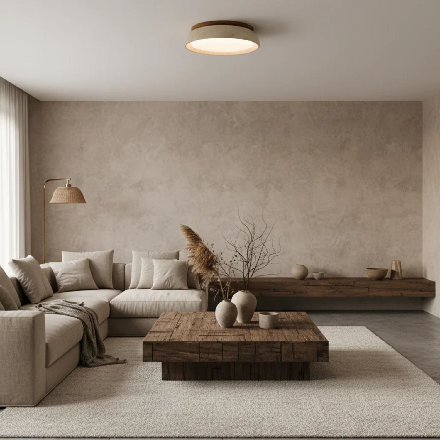LED Deckenleuchte Travertin Holz, Moderne Deckenlampe
