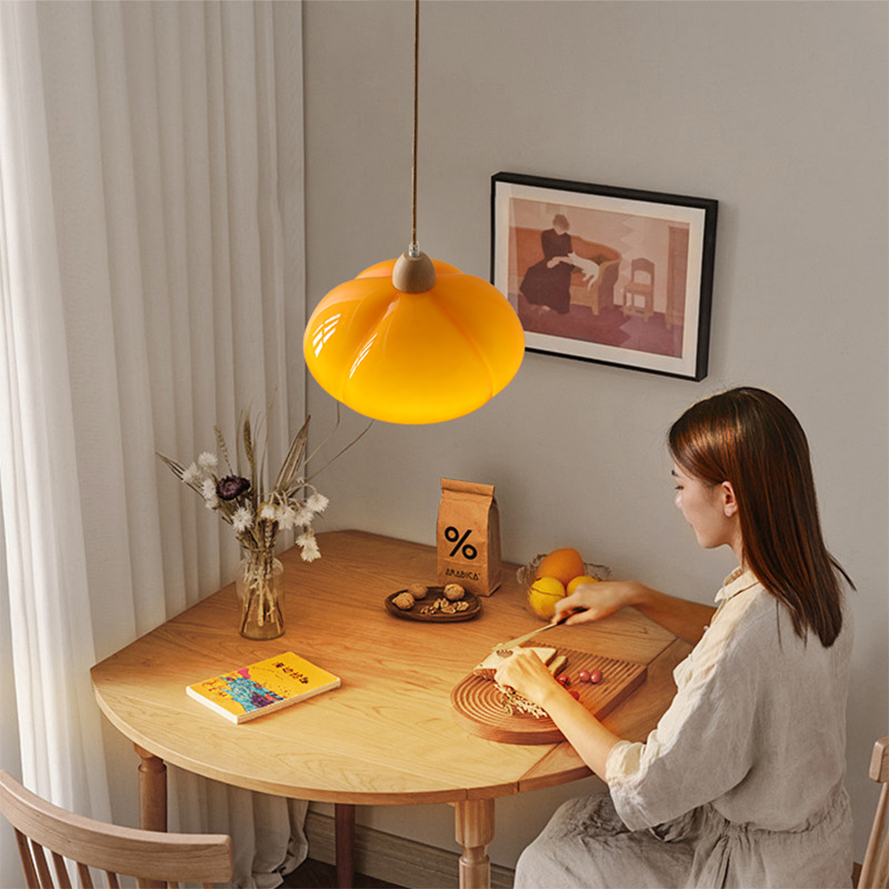 Glas Pendelleuchte, Bauhaus Design, Kürbisform