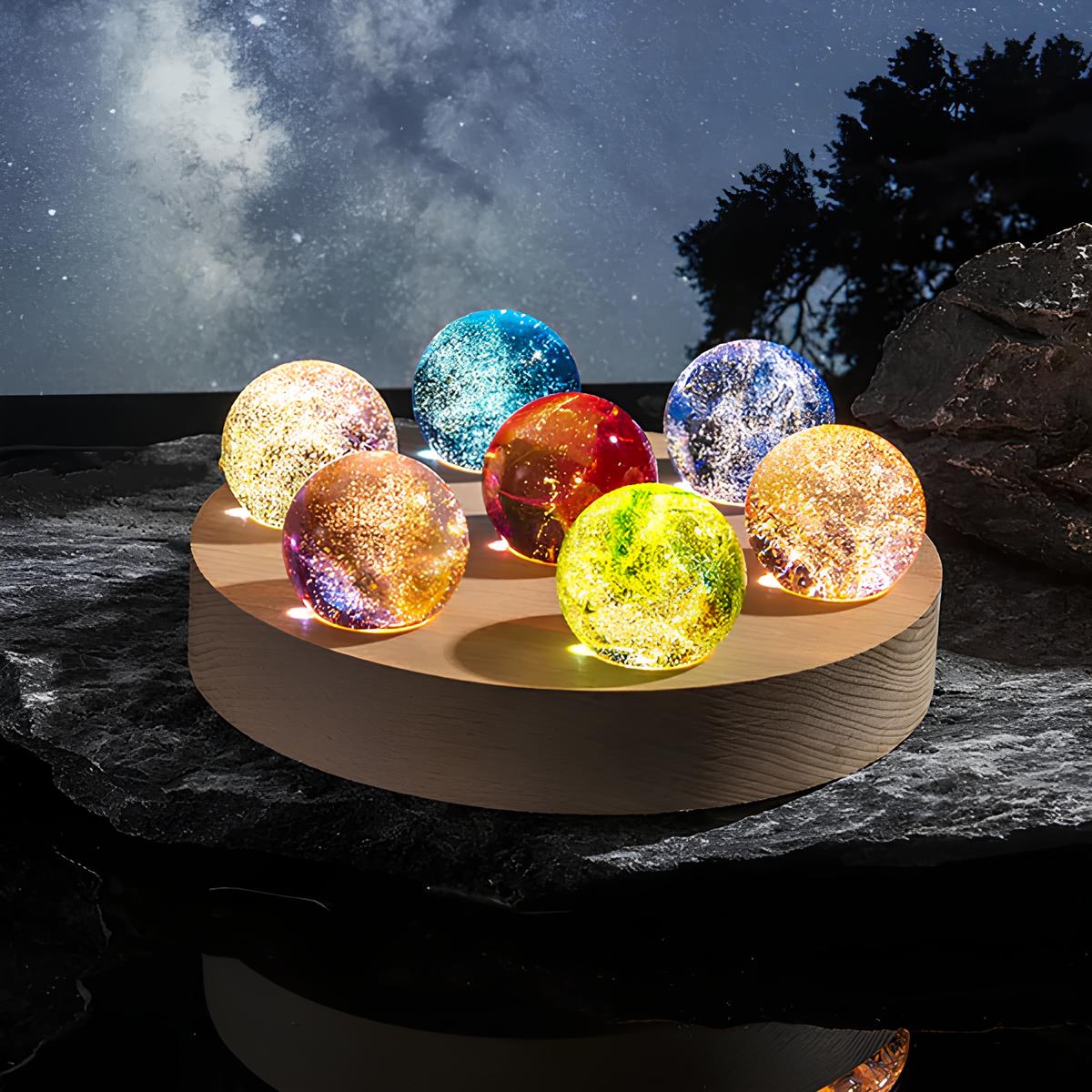 LED Galaxie Lampe Glaskugel, Deko Licht mit 7 Kugeln