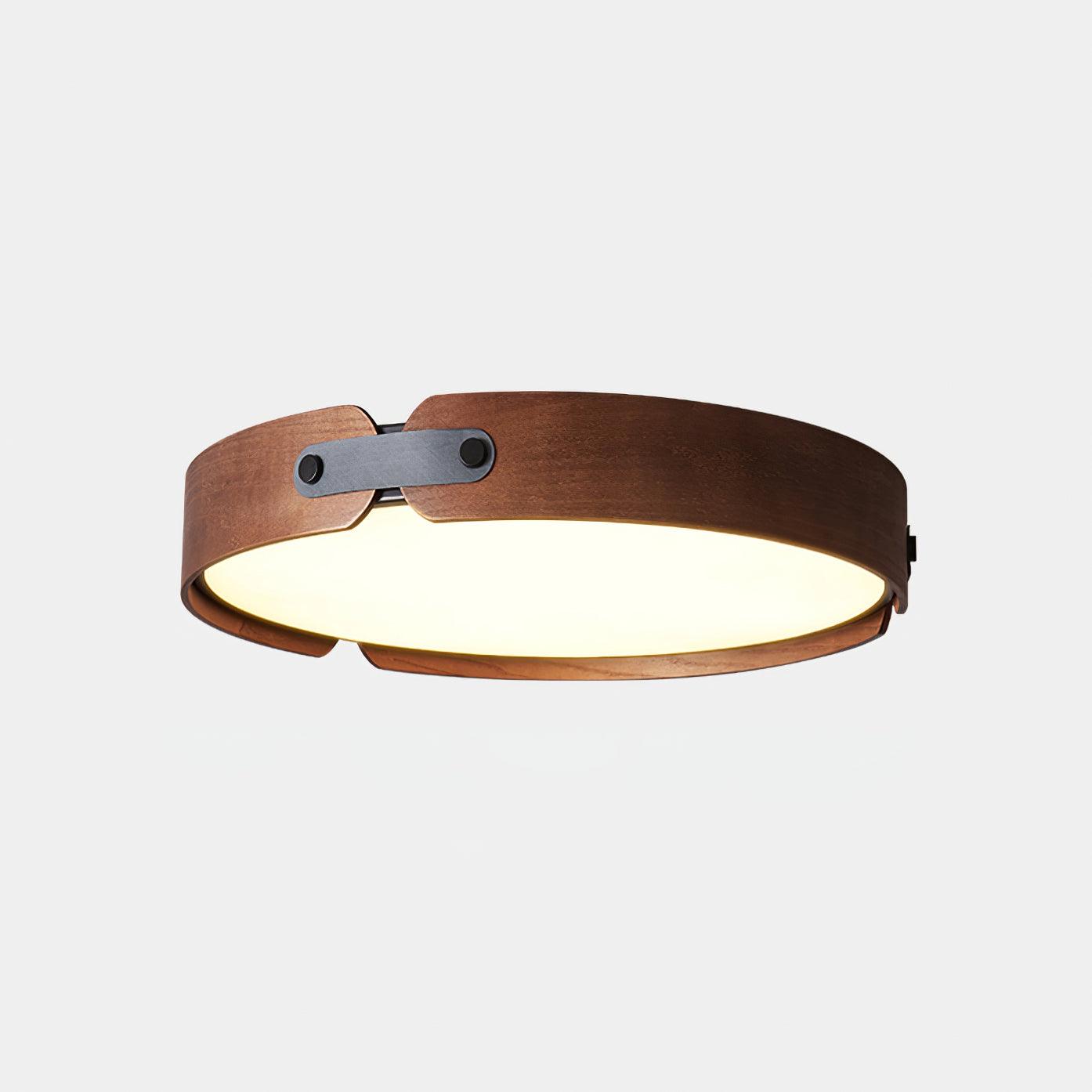 LED Deckenleuchte Flach Rund Holzoptik, Warmweiß 3000K