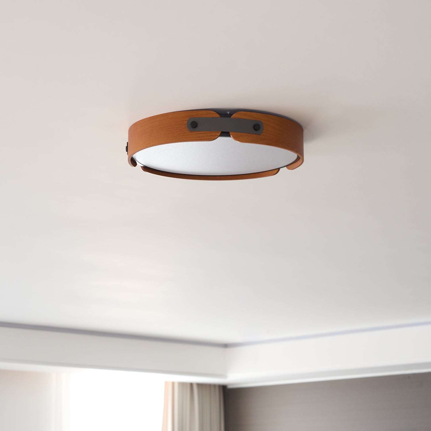LED Deckenleuchte Flach Rund Holzoptik, Warmweiß 3000K