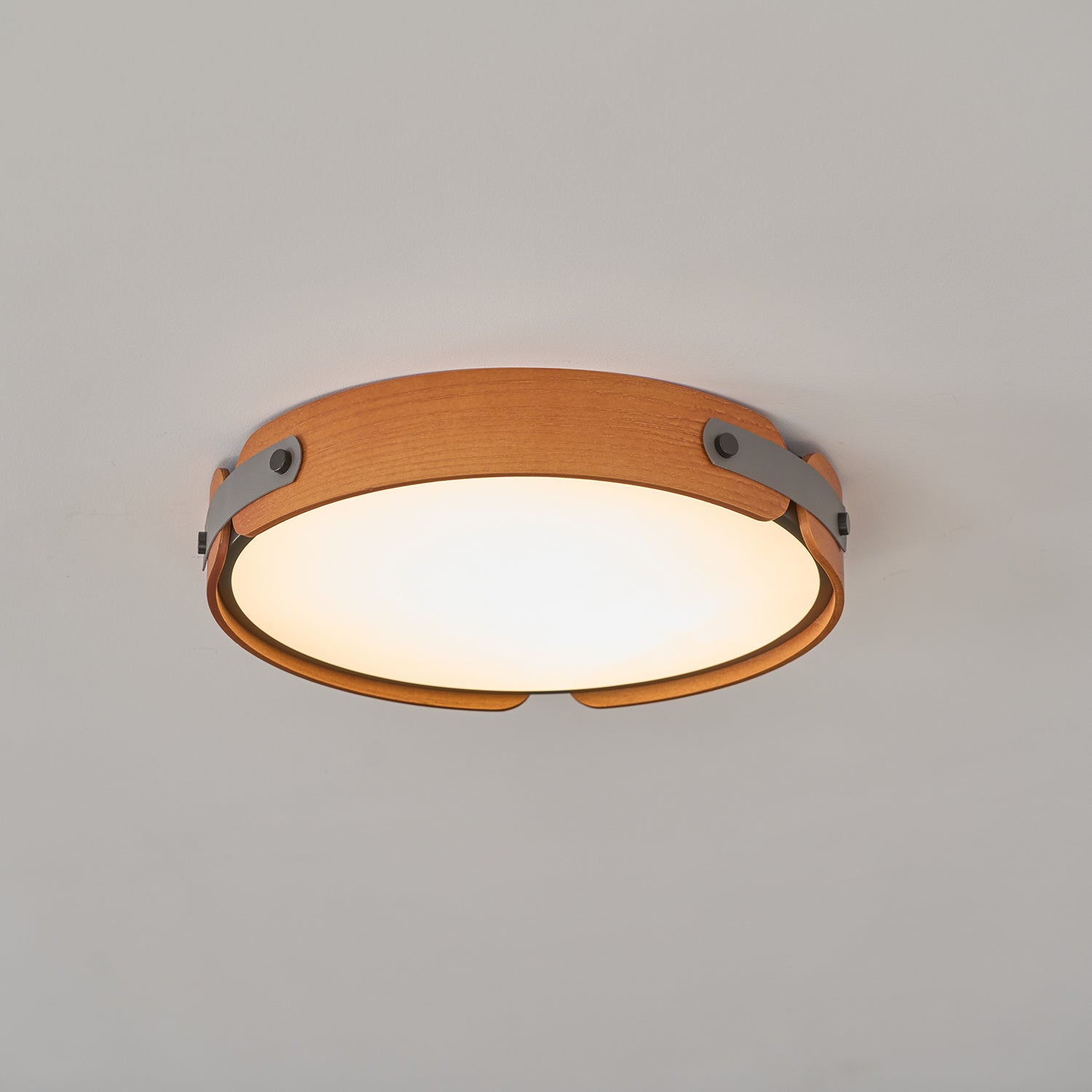 LED Deckenleuchte Flach Rund Holzoptik, Warmweiß 3000K
