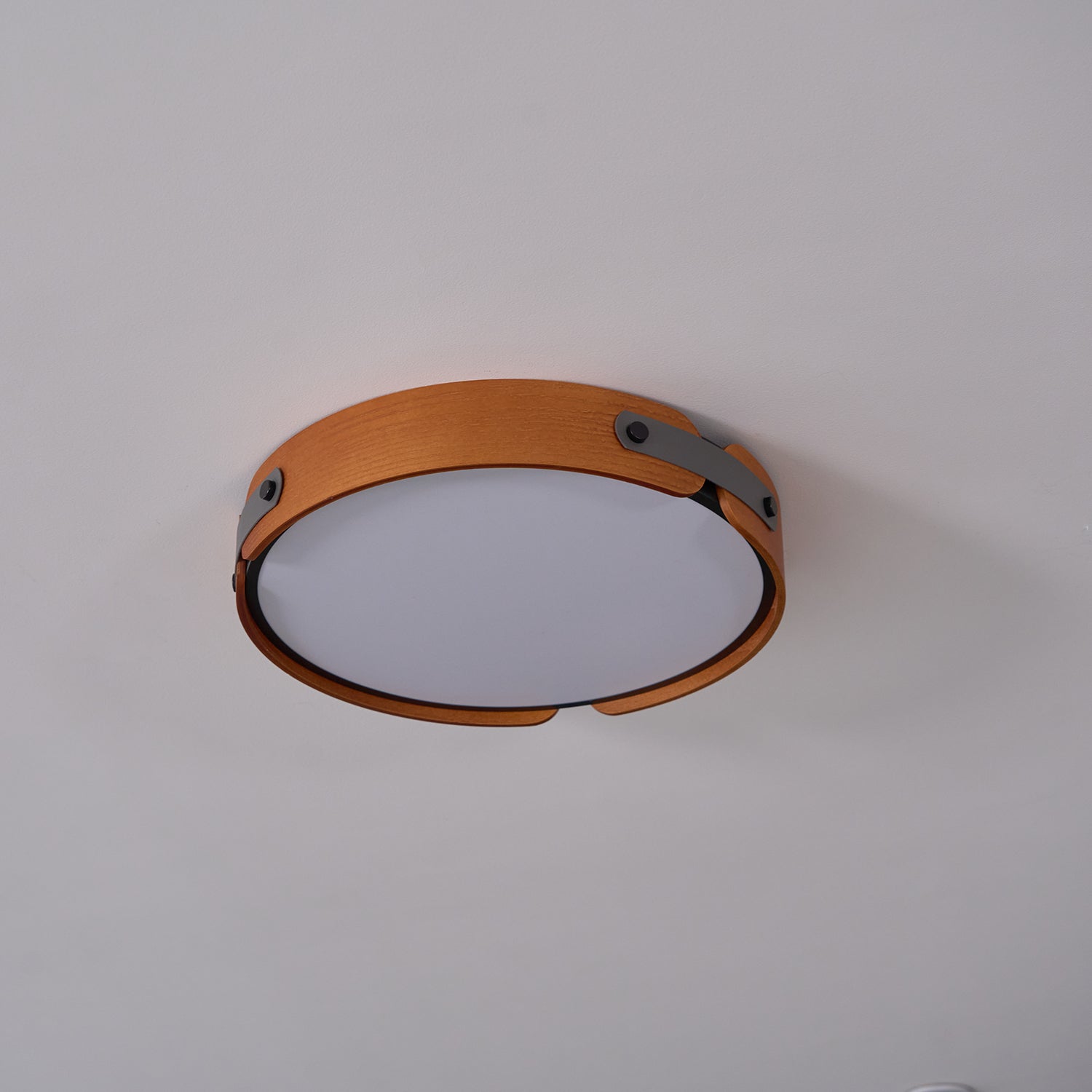 LED Deckenleuchte Flach Rund Holzoptik, Warmweiß 3000K
