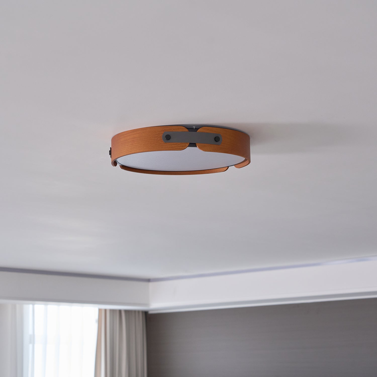 LED Deckenleuchte Flach Rund Holzoptik, Warmweiß 3000K