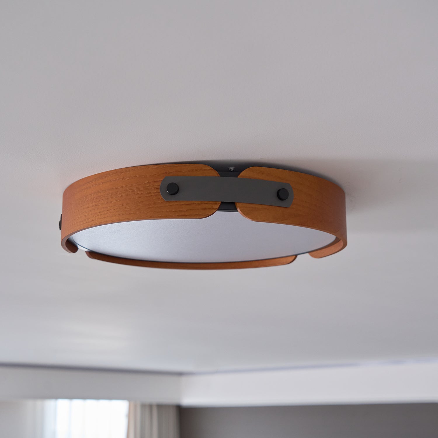 LED Deckenleuchte Flach Rund Holzoptik, Warmweiß 3000K