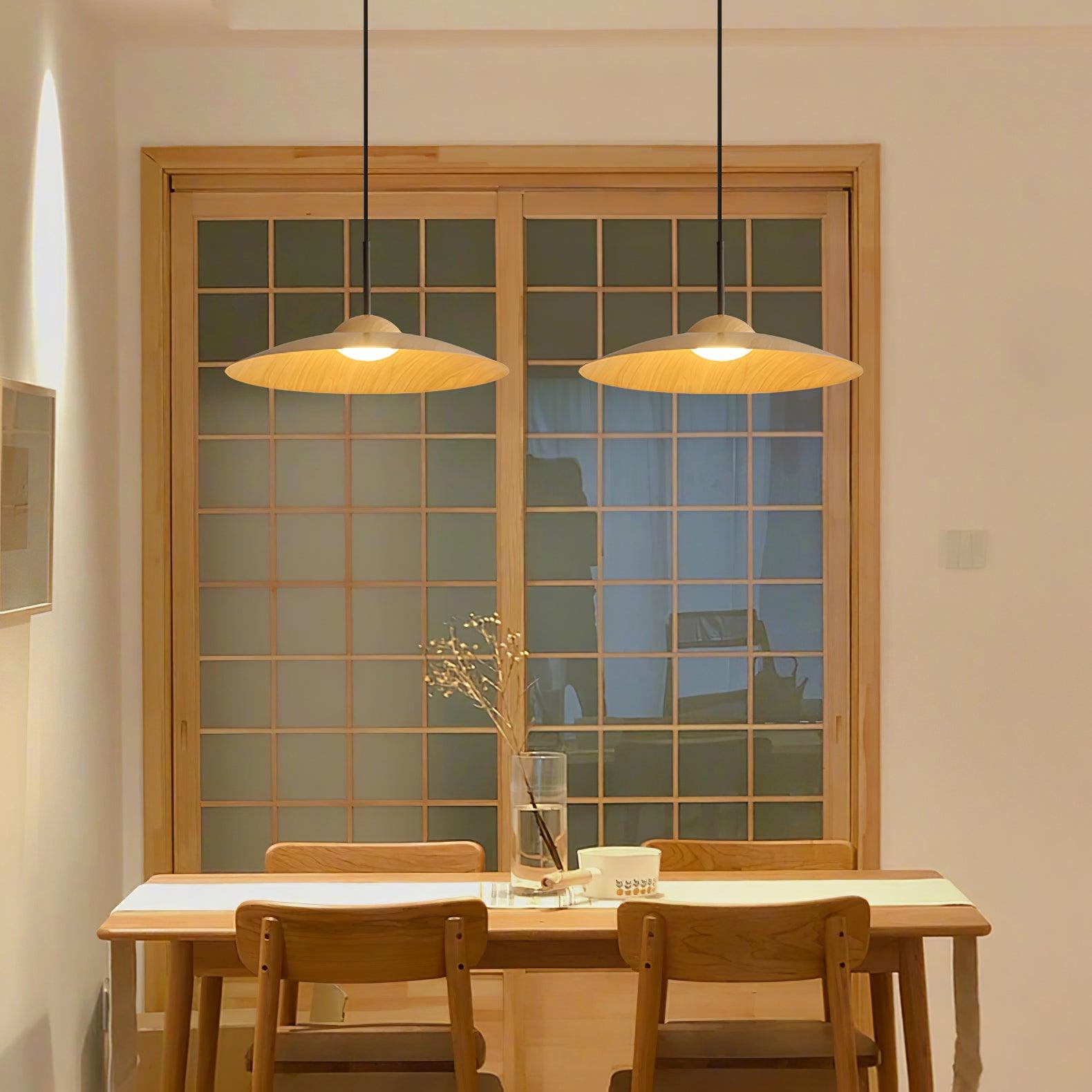 LED Pendelleuchte rund Holzoptik, Moderne höhenverstellbare Hängelampe