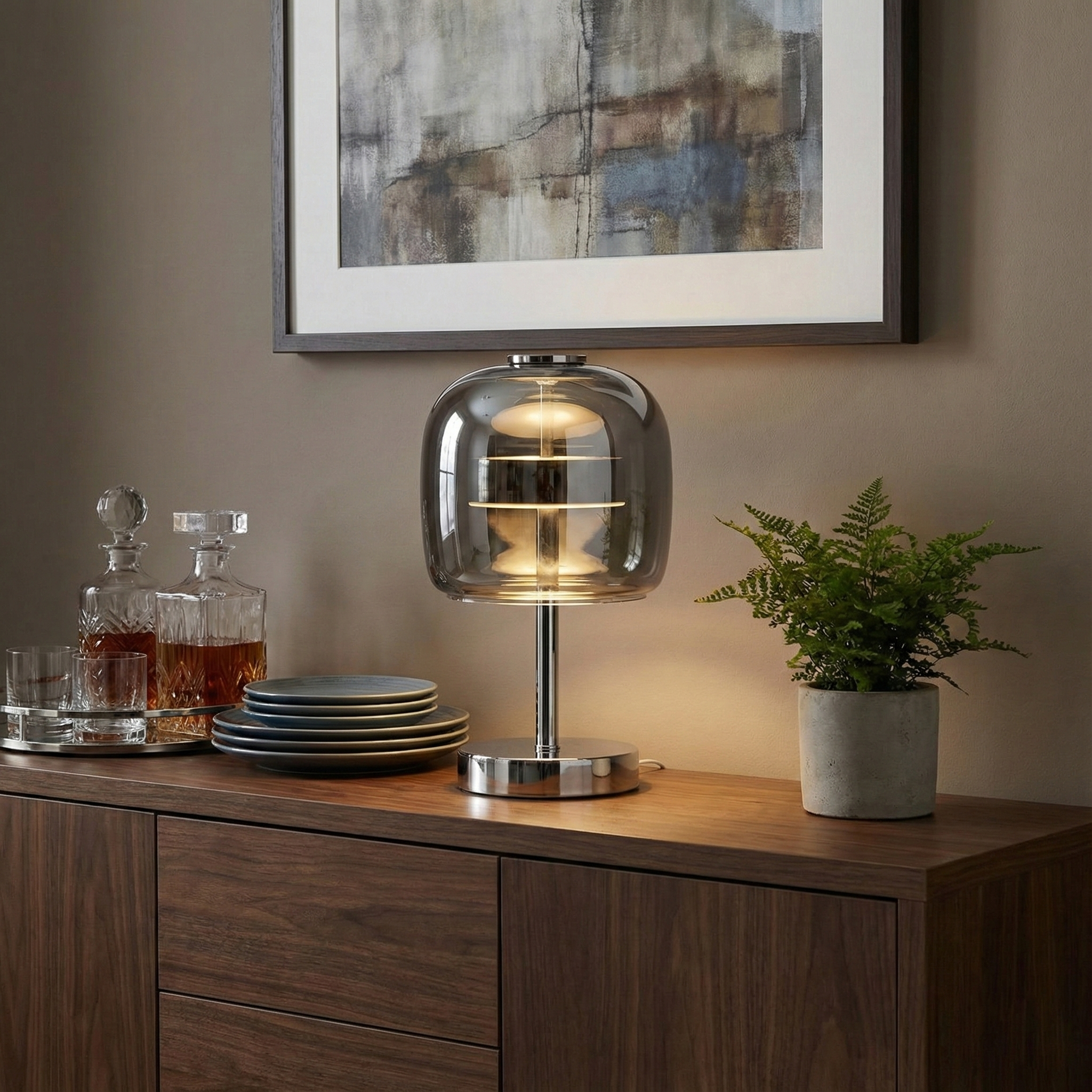 Tischlampe Glas Metall, Modernes Design LED Dreibeiner Farbwechsel mit USB Anschluss
