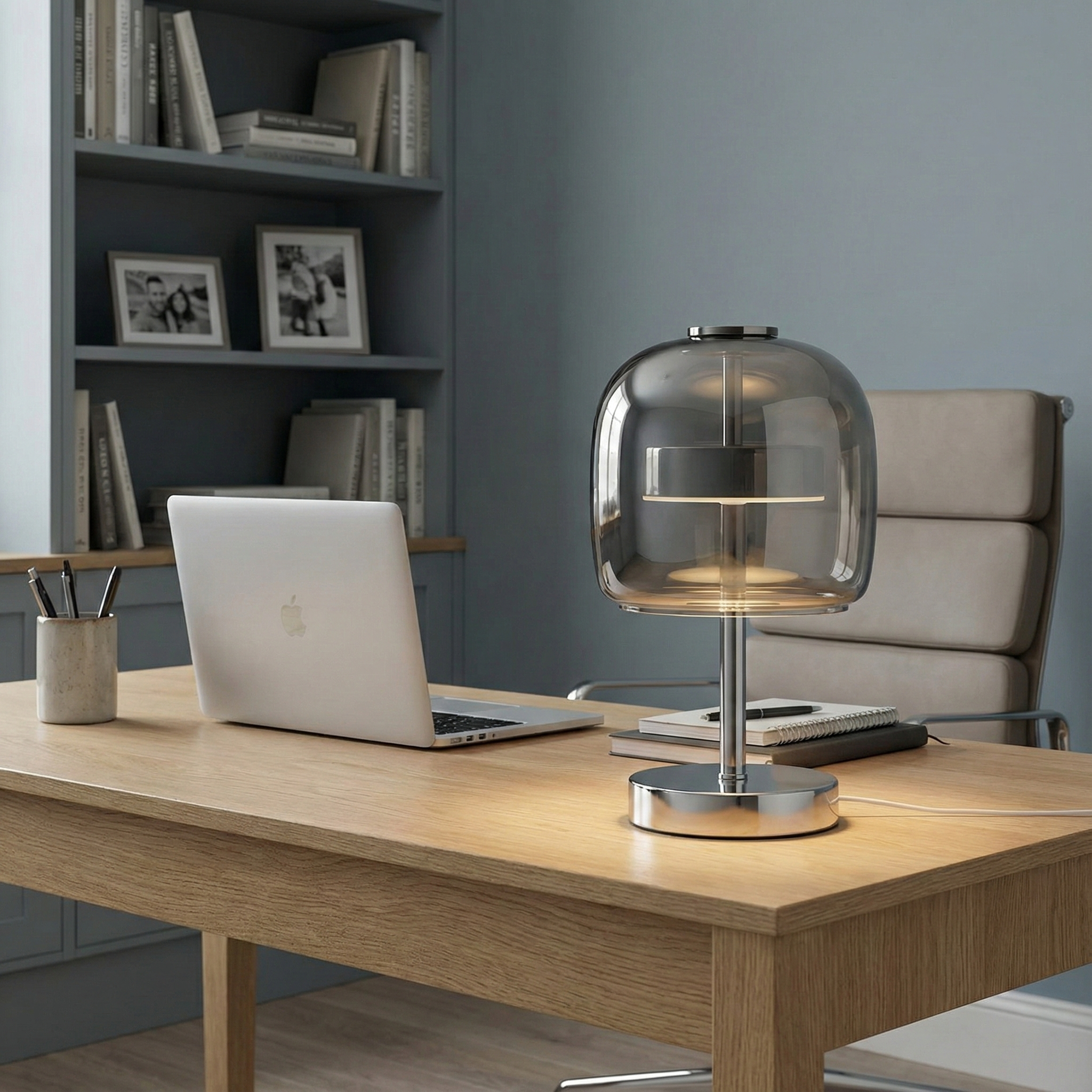 Tischlampe Glas Metall, Modernes Design LED Dreibeiner Farbwechsel mit USB Anschluss