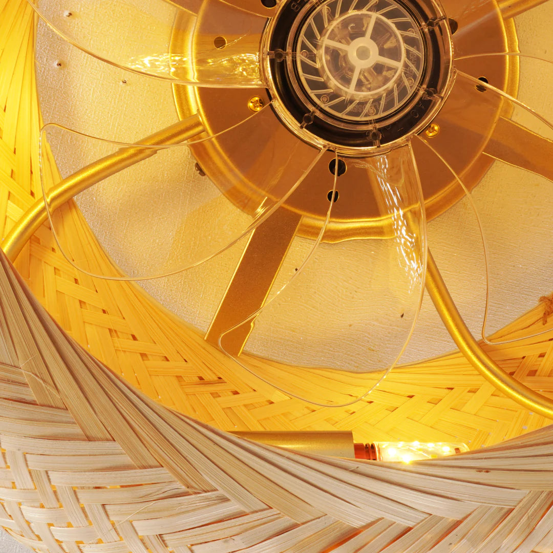 Bambus Deckenventilator mit Licht, Geflochtenes Design E27