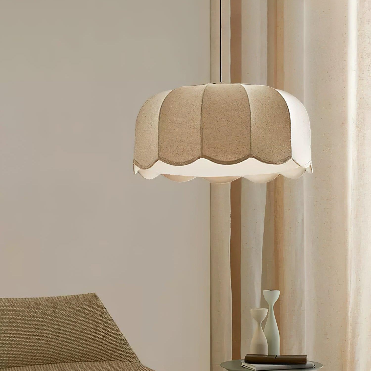 Stoff Pendelleuchte Bananenblatt, Handgefertigtes Design E27