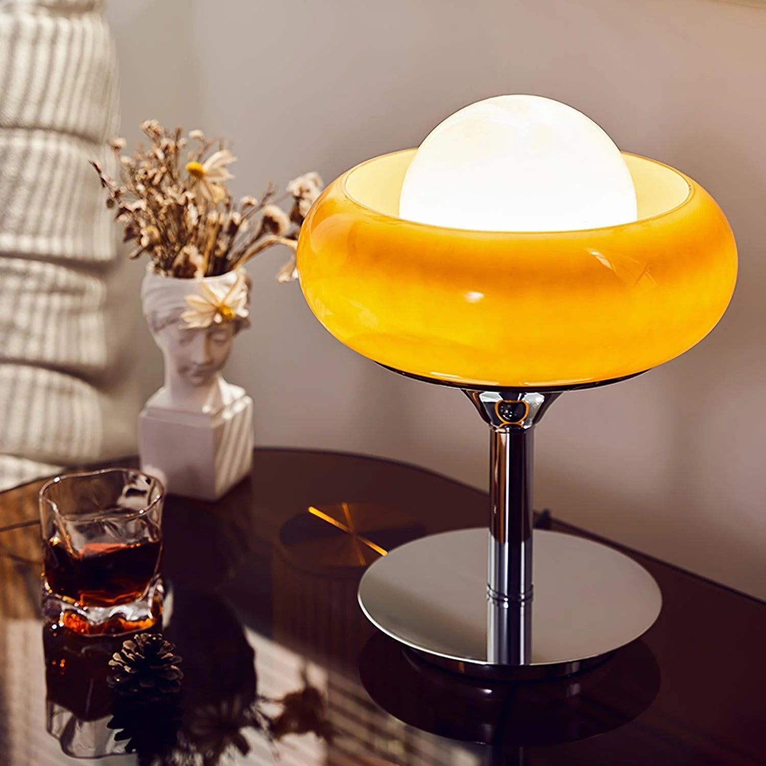 Bauhaus Tischlampe Glas Metall, Moderne Design Tischleuchte