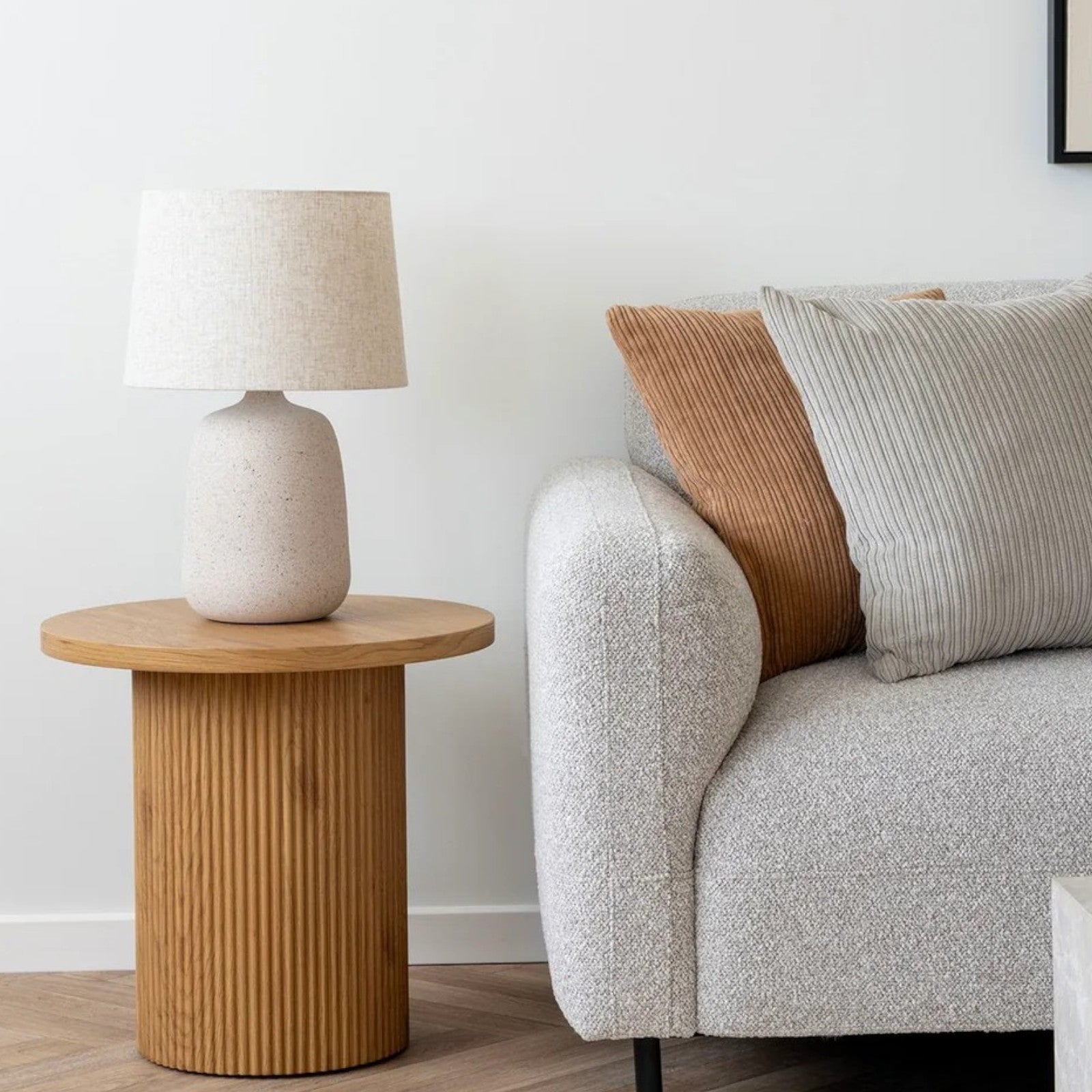 Tischlampe Keramik Stoffschirm, Moderne Tischleuchte beige weiß