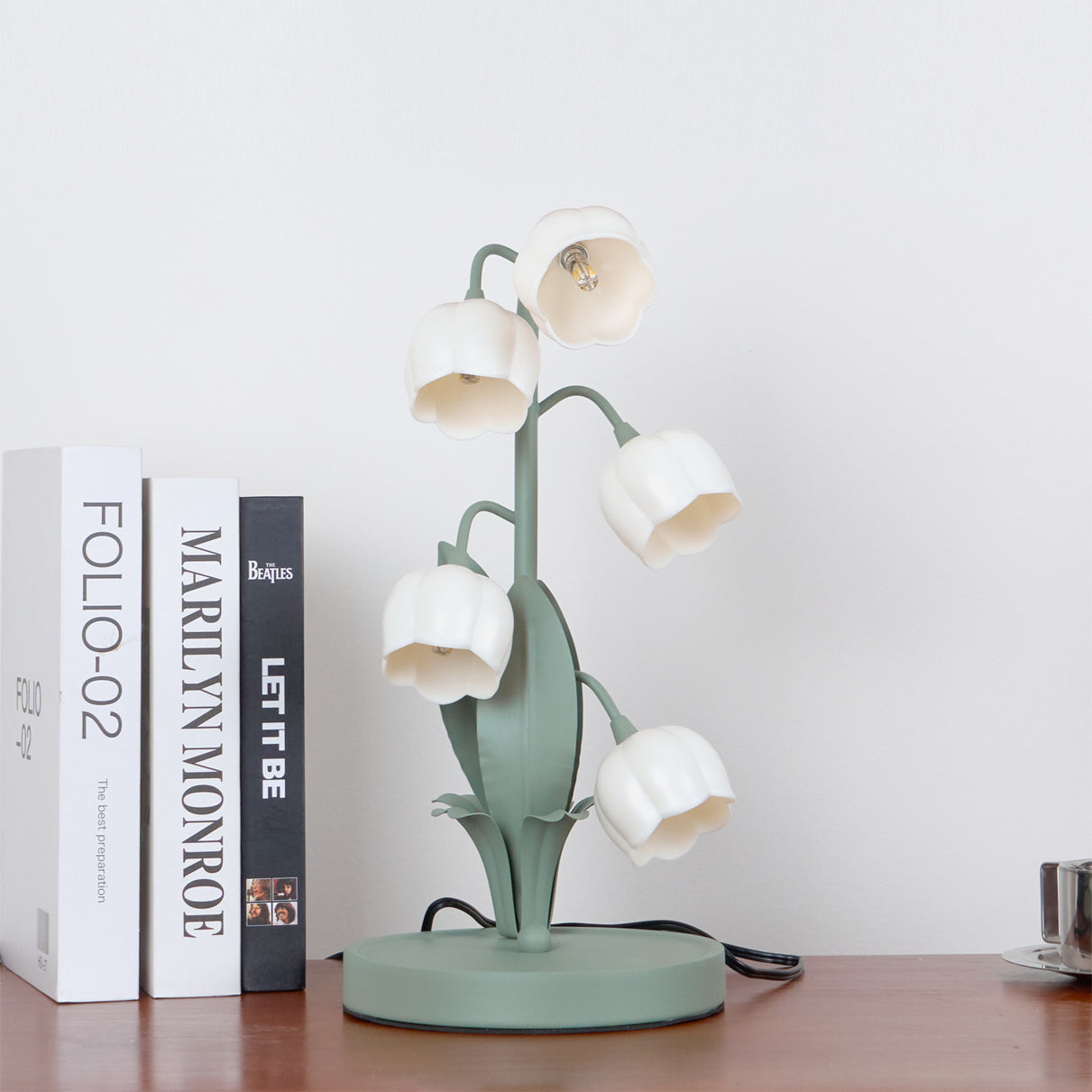 Tischlampe Blume Grün Metall, LED Nachttischlampe Orchidee Design