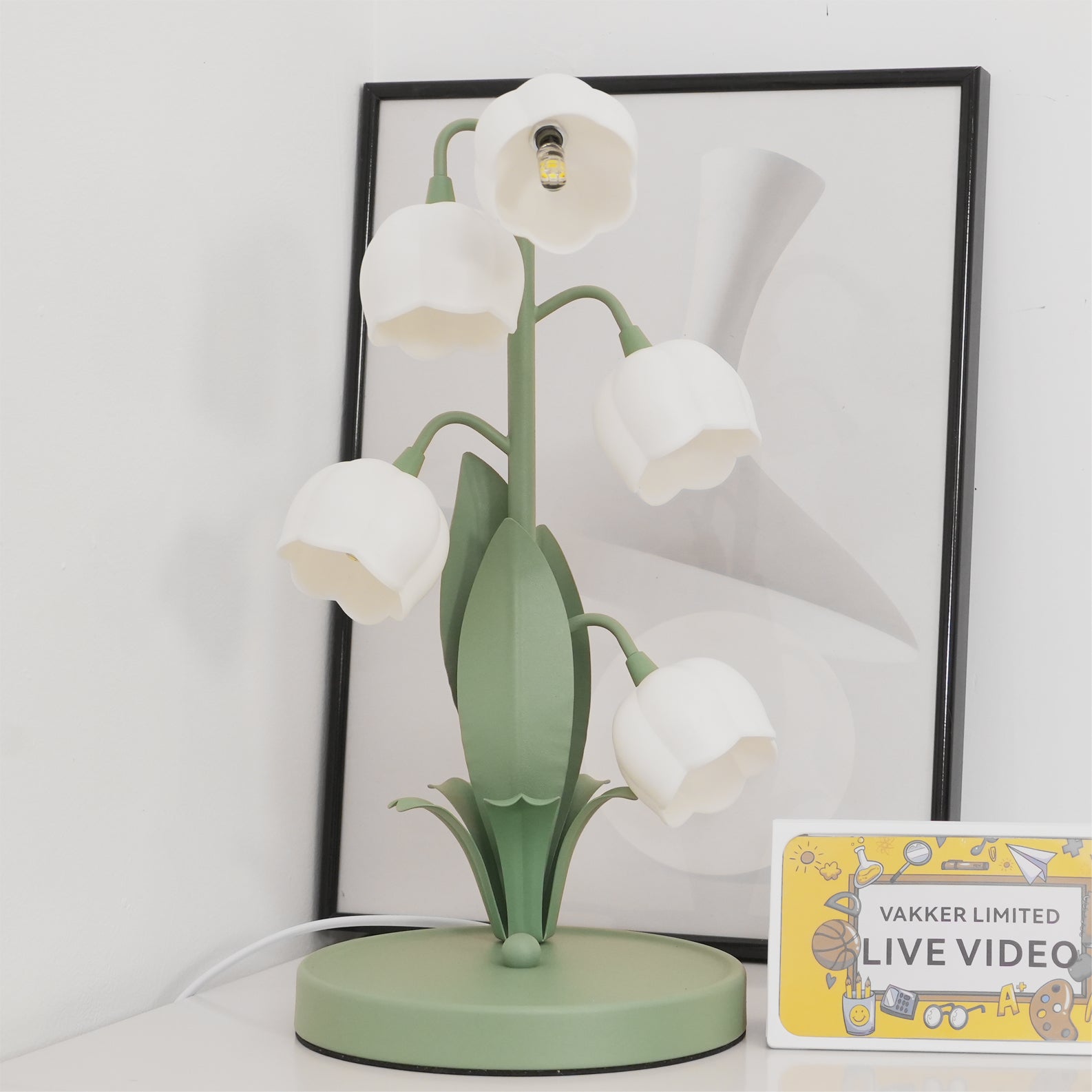Tischlampe Blume Grün Metall, LED Nachttischlampe Orchidee Design