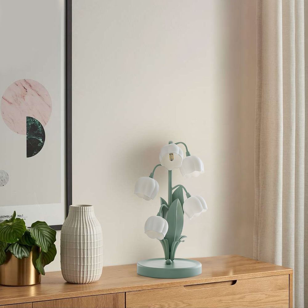 Tischlampe Blume Grün Metall, LED Nachttischlampe Orchidee Design