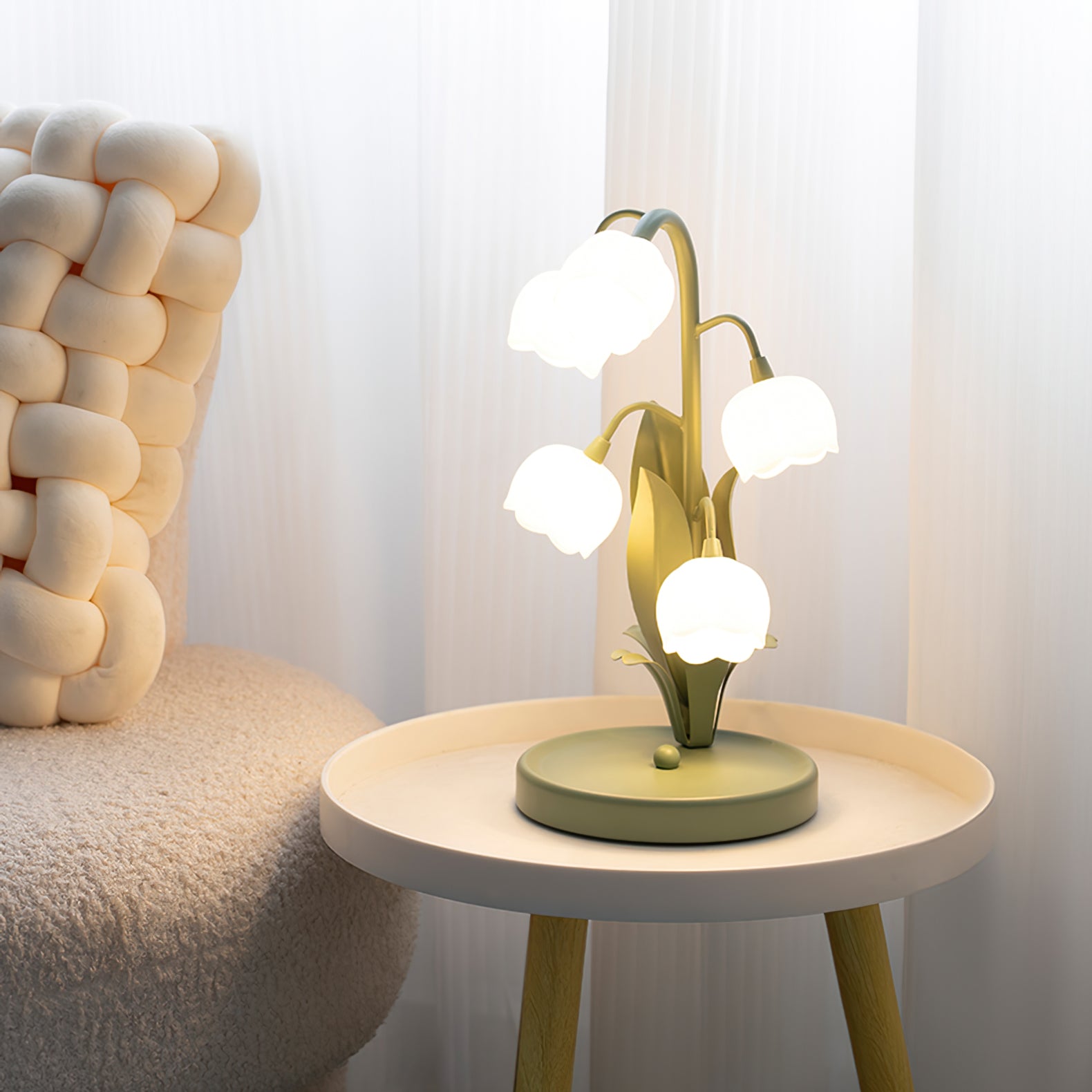 Tischlampe Blume Grün Metall, LED Nachttischlampe Orchidee Design