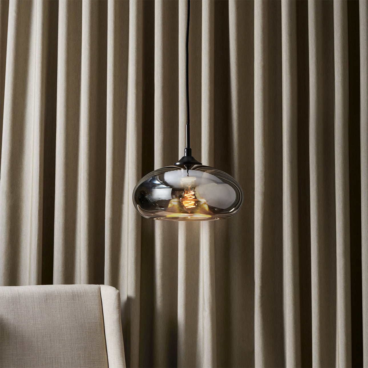 Glas Pendelleuchte Oval, Mundgeblasenes Design E27