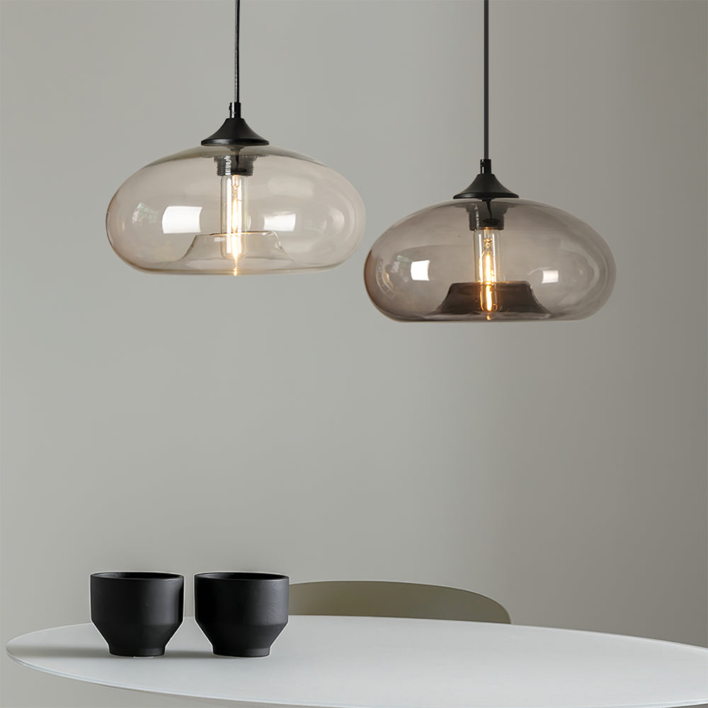 Glas Pendelleuchte Oval, Mundgeblasenes Design E27