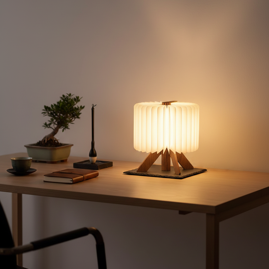 Tischlampe Holz Faltbar mit DuPont Papier Schirm, Warmweiß LED USB Aufladung