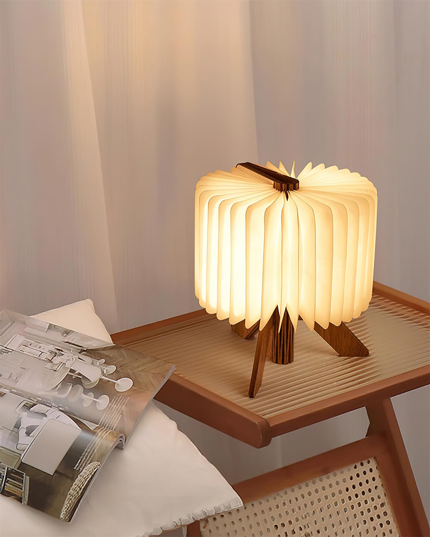 Tischlampe Holz Faltbar mit DuPont Papier Schirm, Warmweiß LED USB Aufladung