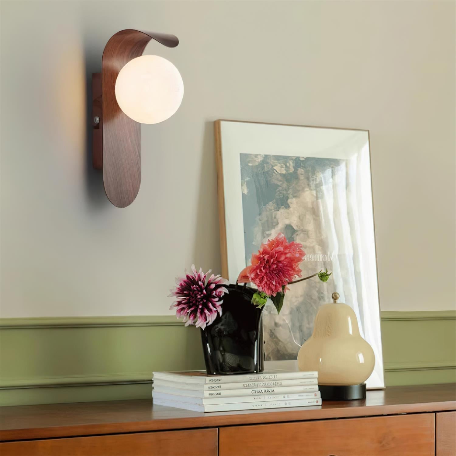 Wandleuchte Kugel Glas Holzoptik, LED Wandlampe G9 Modern