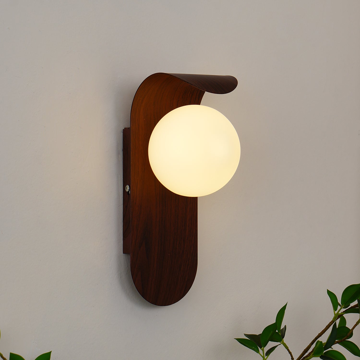 Wandleuchte Kugel Glas Holzoptik, LED Wandlampe G9 Modern