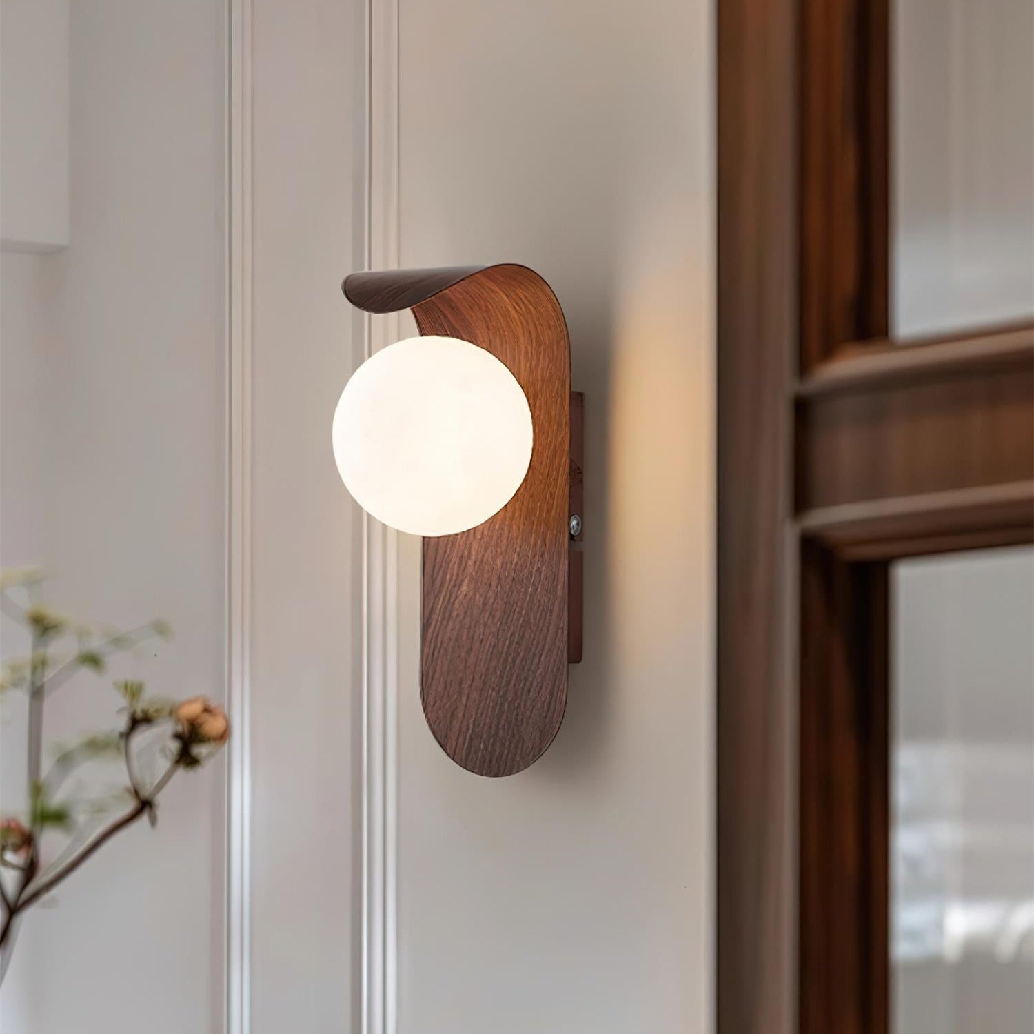 Wandleuchte Kugel Glas Holzoptik, LED Wandlampe G9 Modern