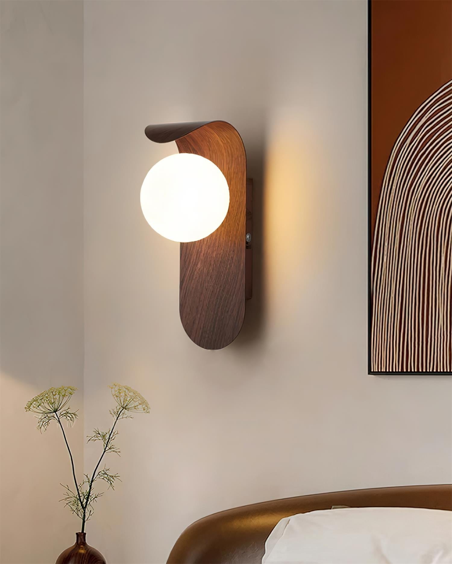 Wandleuchte Kugel Glas Holzoptik, LED Wandlampe G9 Modern