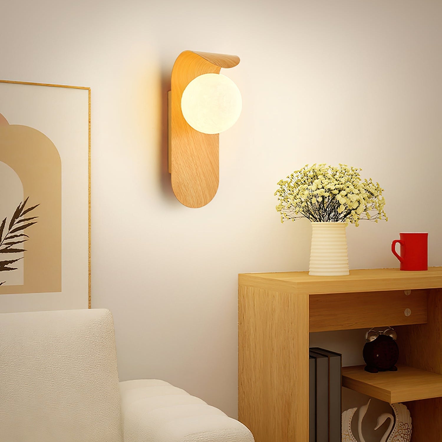 Wandleuchte Kugel Glas Holzoptik, LED Wandlampe G9 Modern