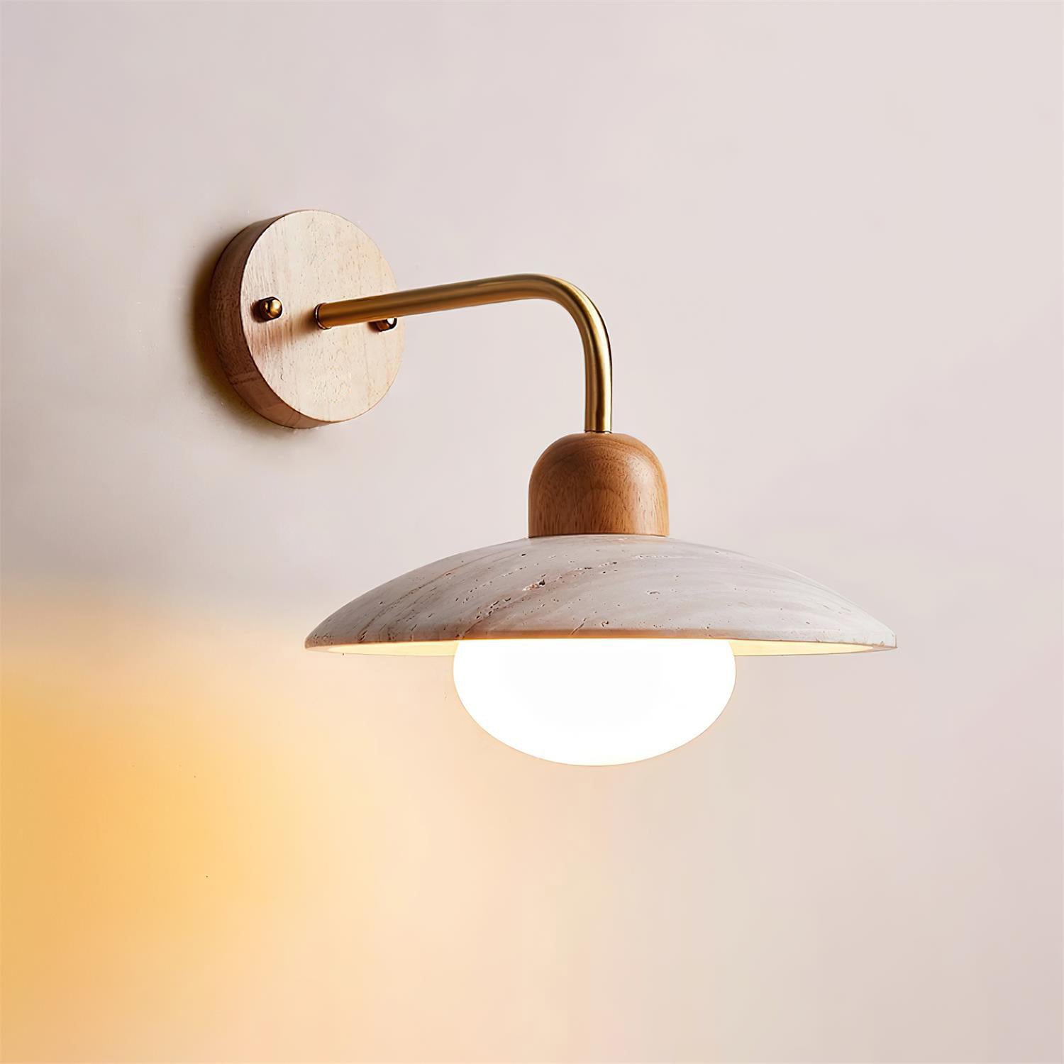 Wandleuchte Travertin Stein, Design Wandlampe Holz Messing G9