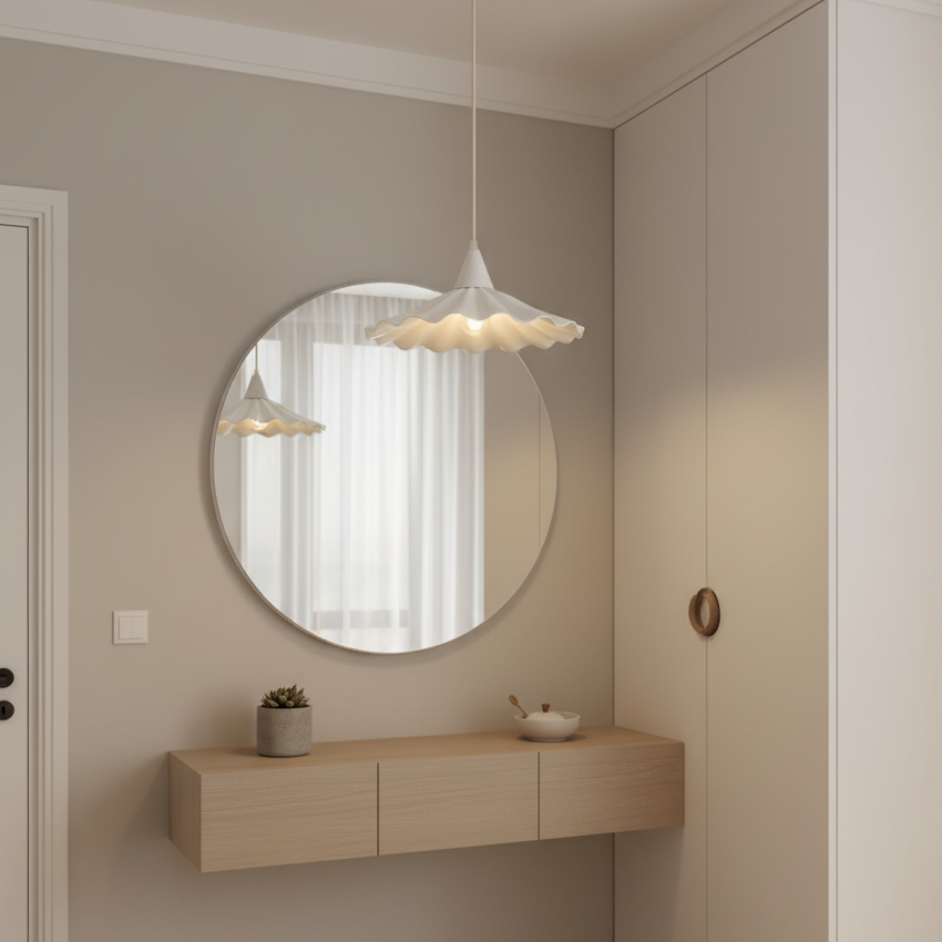 Bone China Pendelleuchte Weiß, Wellenförmiges Design, Dimmbar Höhenverstellbar
