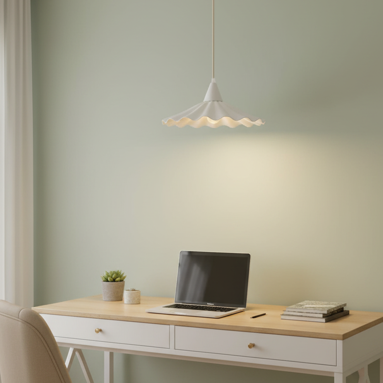 Bone China Pendelleuchte Weiß, Wellenförmiges Design, Dimmbar Höhenverstellbar