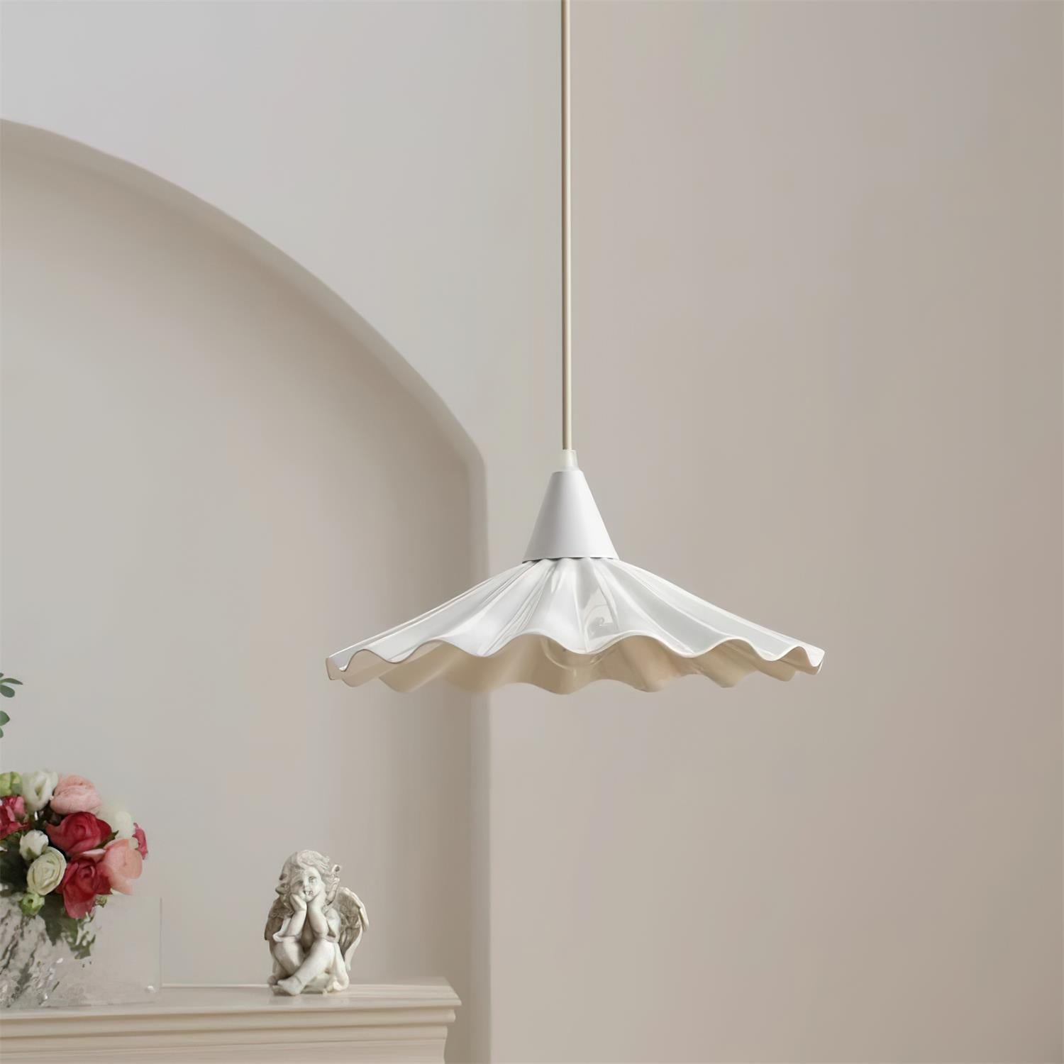 Bone China Pendelleuchte Weiß, Wellenförmiges Design, Dimmbar Höhenverstellbar