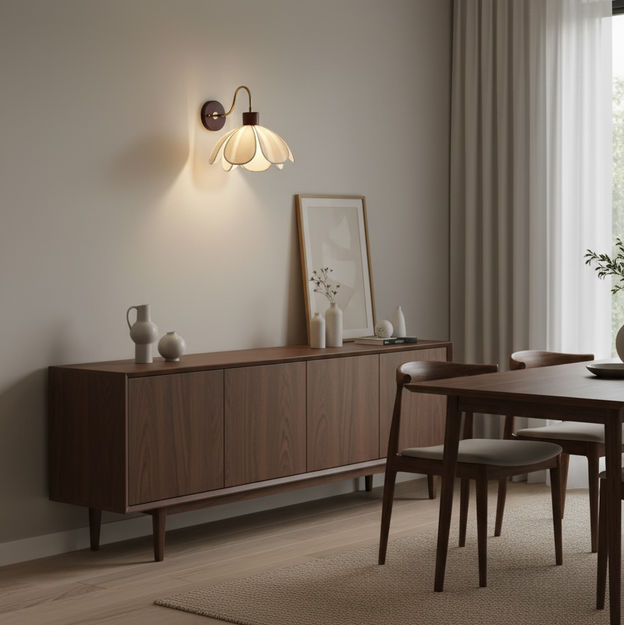 Baumwoll Pendelleuchte Gestreift, Walnuss Design Dimmbar Höhenverstellbar