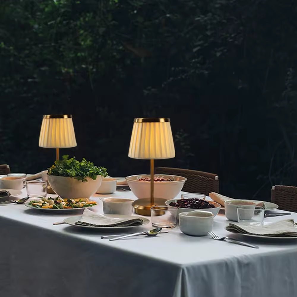 Kabellose LED Tischlampe Stoffschirm, Touch dimmbar & 3 Lichtfarben