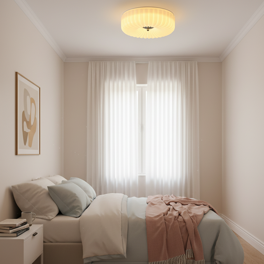 Deckenleuchte Glas Geriffelt Creme Weiß, Moderne Deckenlampe Integriertes LED Dimmbar
