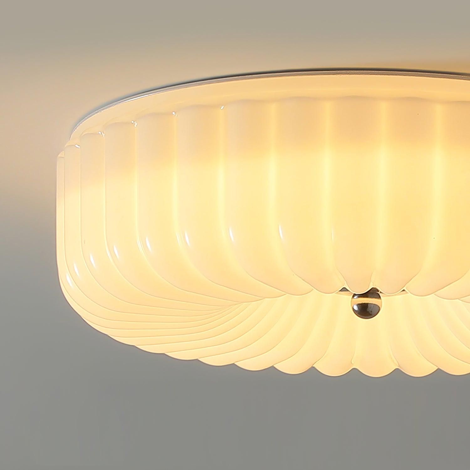 Deckenleuchte Glas Geriffelt Creme Weiß, Moderne Deckenlampe Integriertes LED Dimmbar