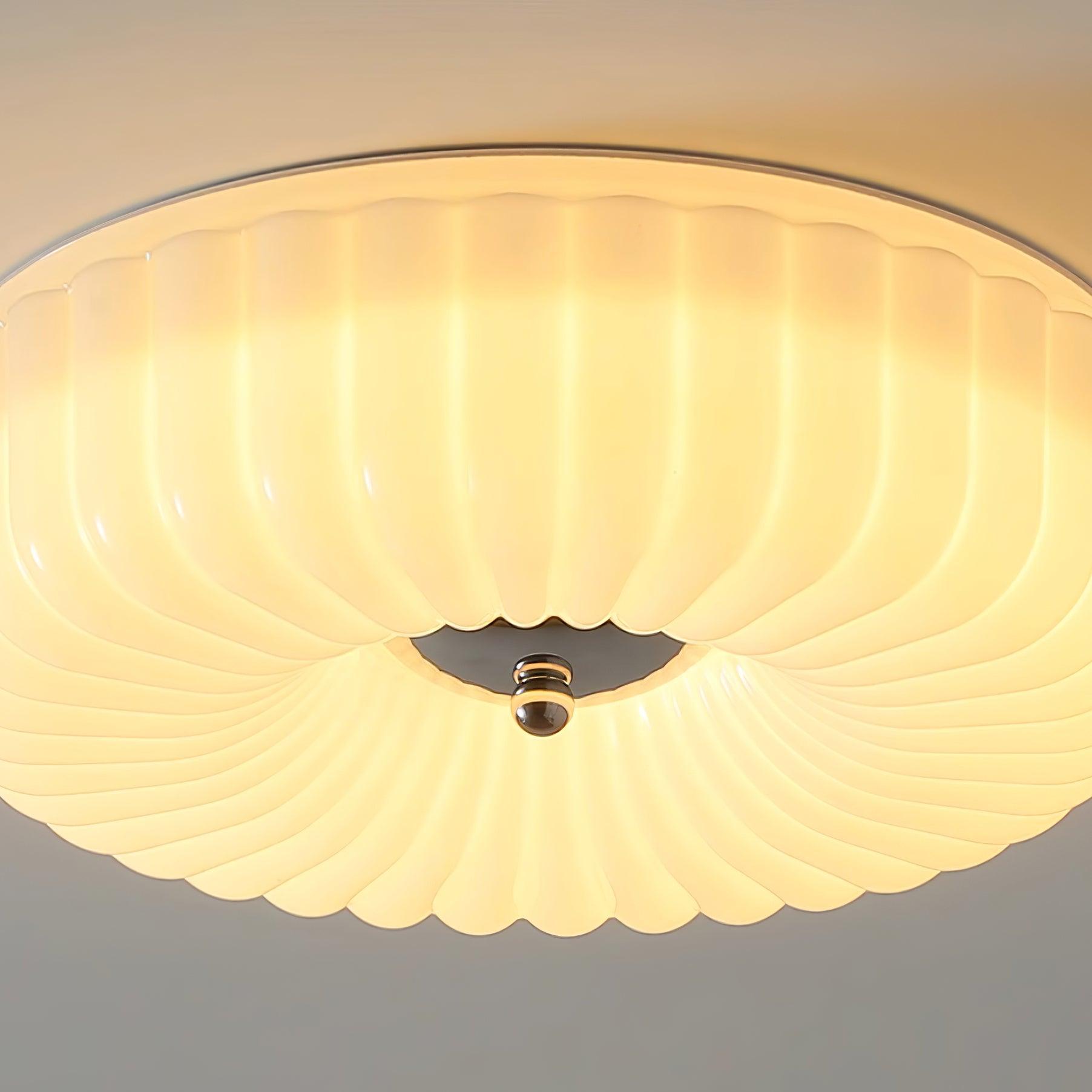 Deckenleuchte Glas Geriffelt Creme Weiß, Moderne Deckenlampe Integriertes LED Dimmbar