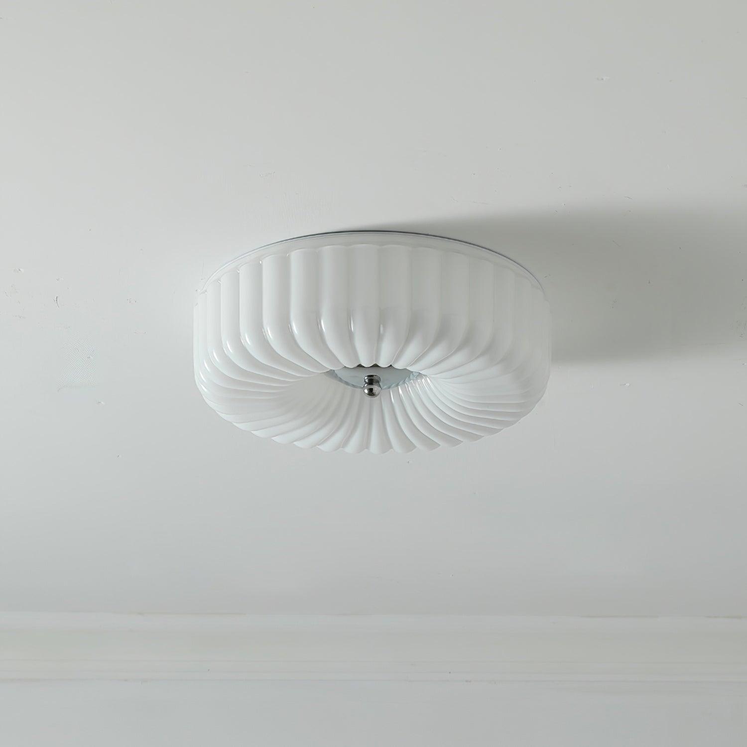 Deckenleuchte Glas Geriffelt Creme Weiß, Moderne Deckenlampe Integriertes LED Dimmbar